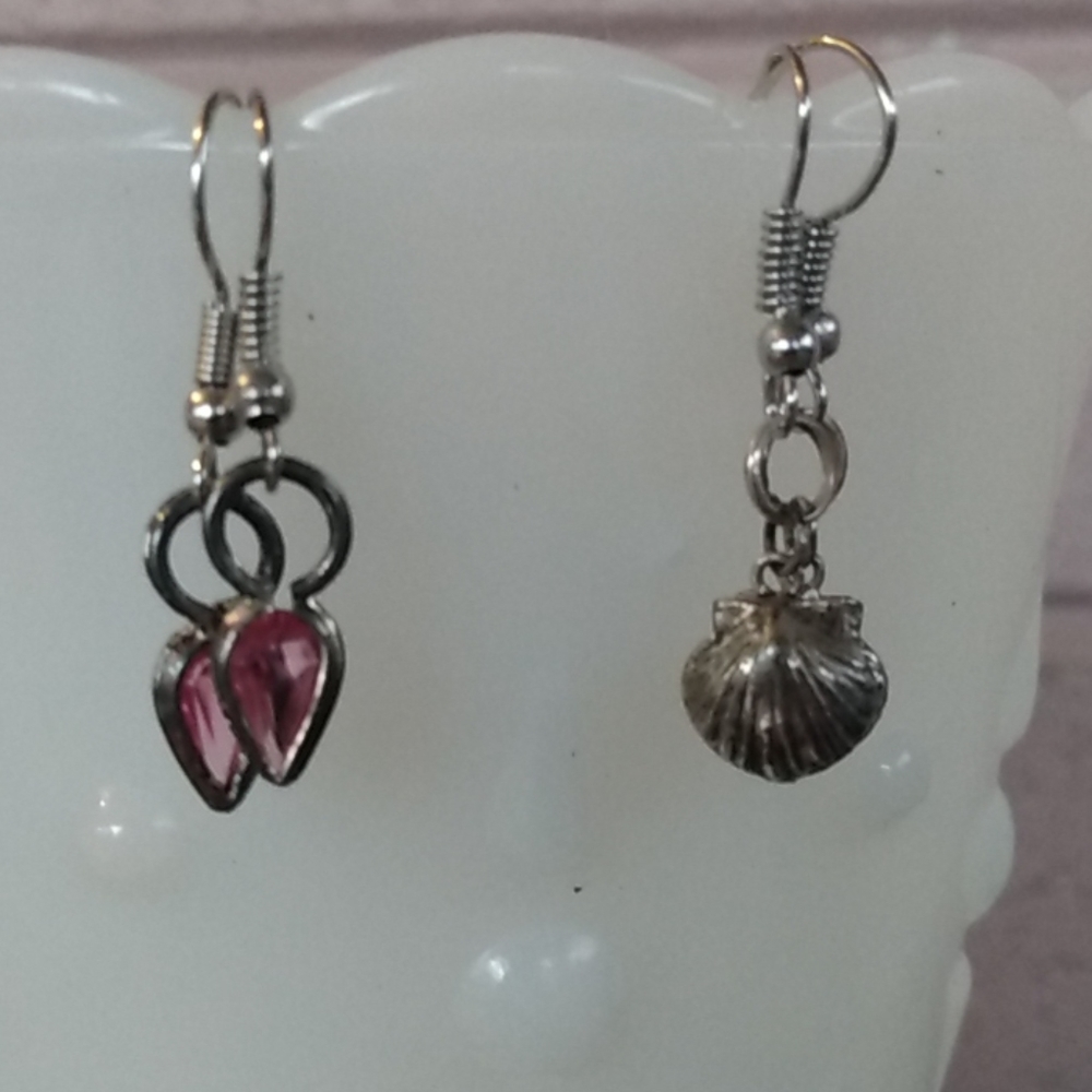 2 pair Silver Shell and Pink Tear